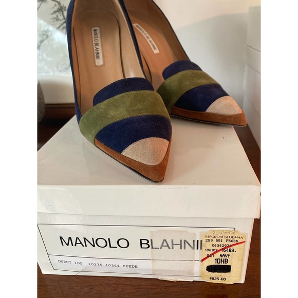 Manolo Blahnik Durut Suede Colorblock Navy 105 - Size 10.5 40.5 40 1/2 - Picture 2 of 7